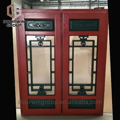 Solid Red Oak Wood Retro Chinese Traditional Style Awning Windows With Grille Design