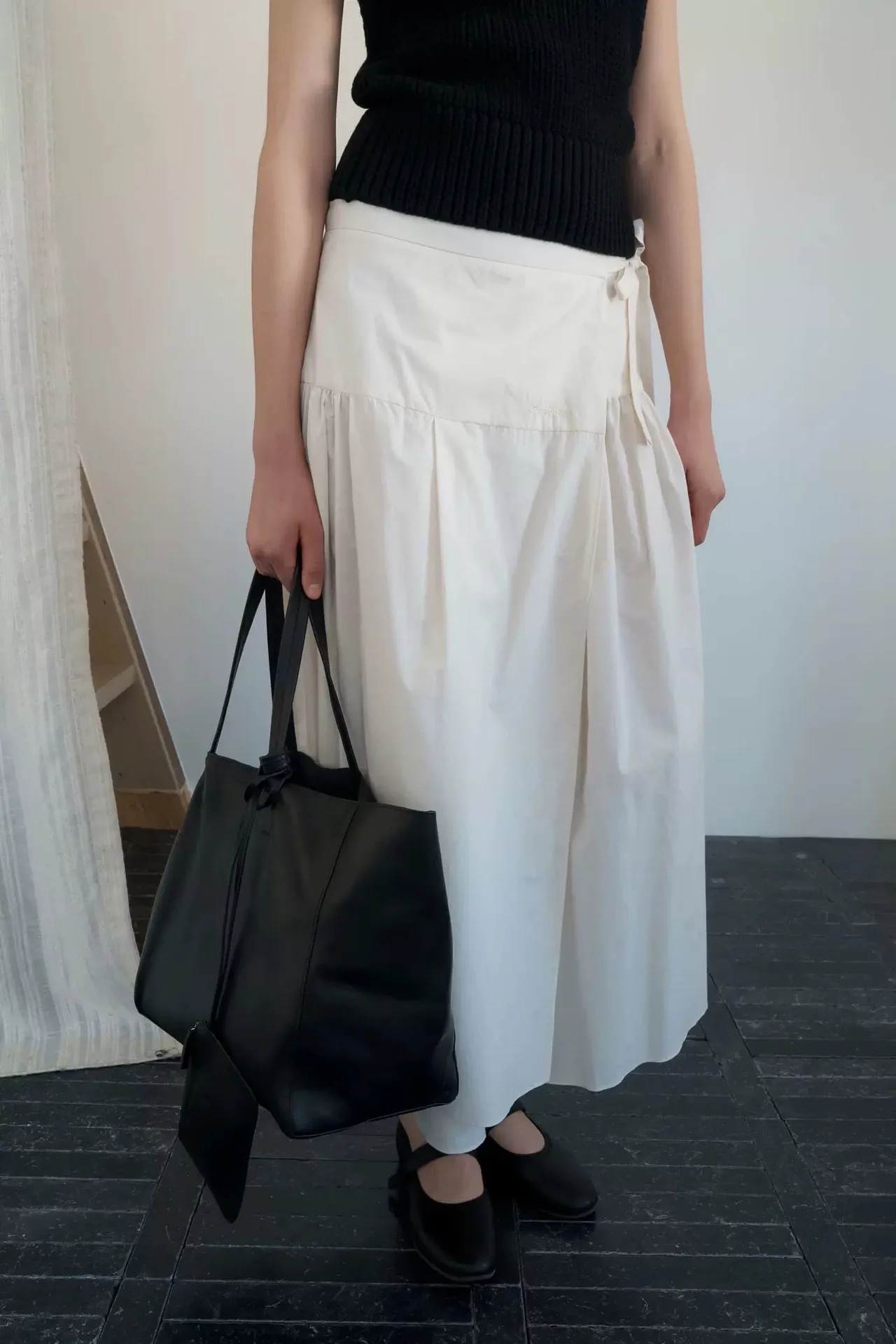 

Spring Early Long Belted Skirt Smooth A-Line High Waist Cotton Women's Loose Fit Gown Stylish Elegant Fashionable