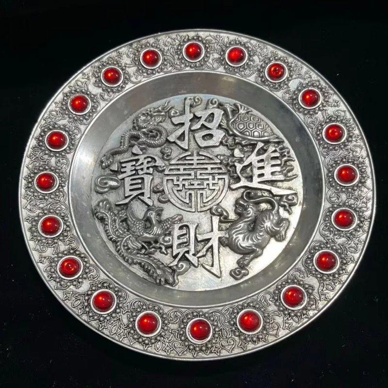 lucky-fortune-four-mythical-beasts-with-'fu'-character-large-gilded-plate-home-copper-ornament