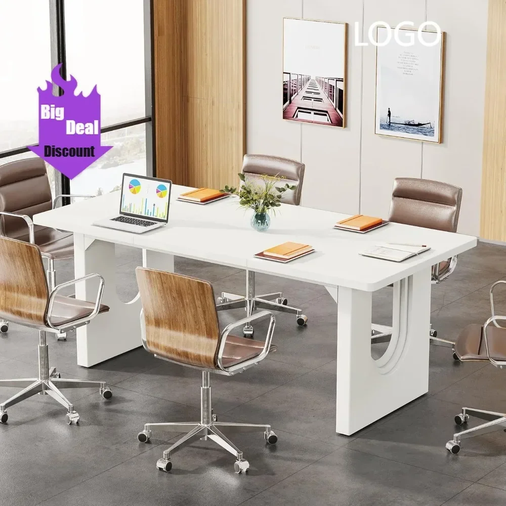 

Изысканный представительский офисный стол длиной 70,9 дюймов, элегантная белая рабочая станция, идеально подходит для конференц-залов и совещаний.