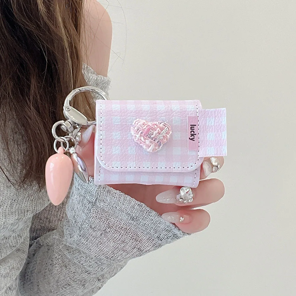 INS Reticolo Rosa 3D Stella Amore Cuore Portachiavi con ciondolo Cover per Apple AirPods Pro 2 AirPod 4 1 3 Custodia in pelle per auricolari fortunati