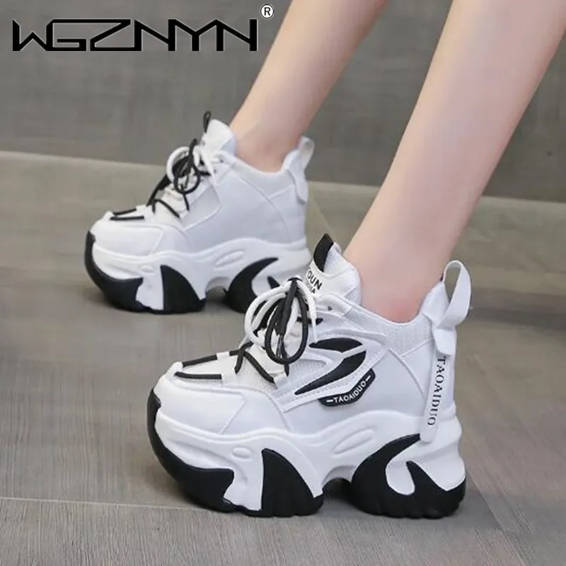 11CM High Platform Women Sneakers New Autumn Thick Sole Casual Dad Chunky Shoes Woman Leather Sports Walking Shoes Zapatos Mujer