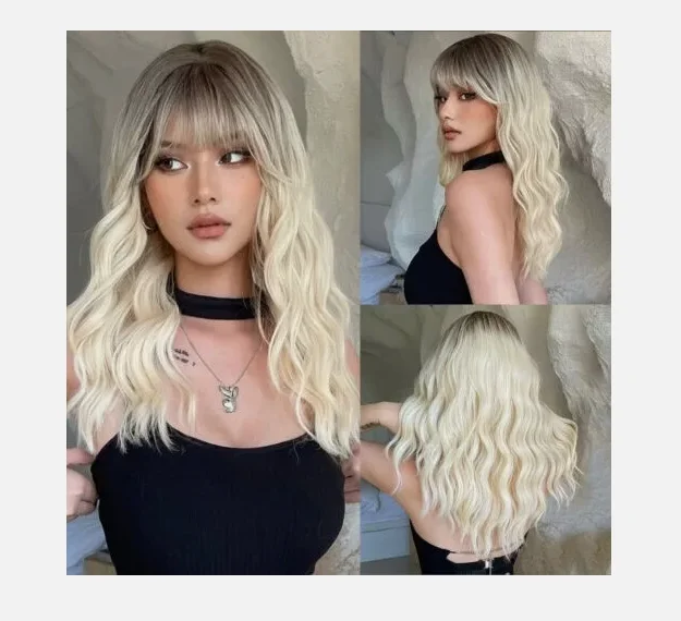 Novas perucas longas loiras claras onduladas femininas lindas 24 polegadas