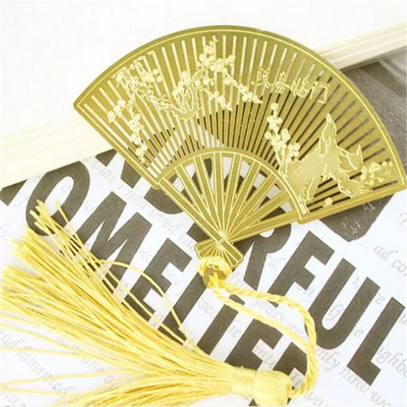 Brass Folding Fan Leaf Bookmark for Books Teacher Gifts Hollow Metal Bookmarks Chinese Style Stationery Office School Supplies