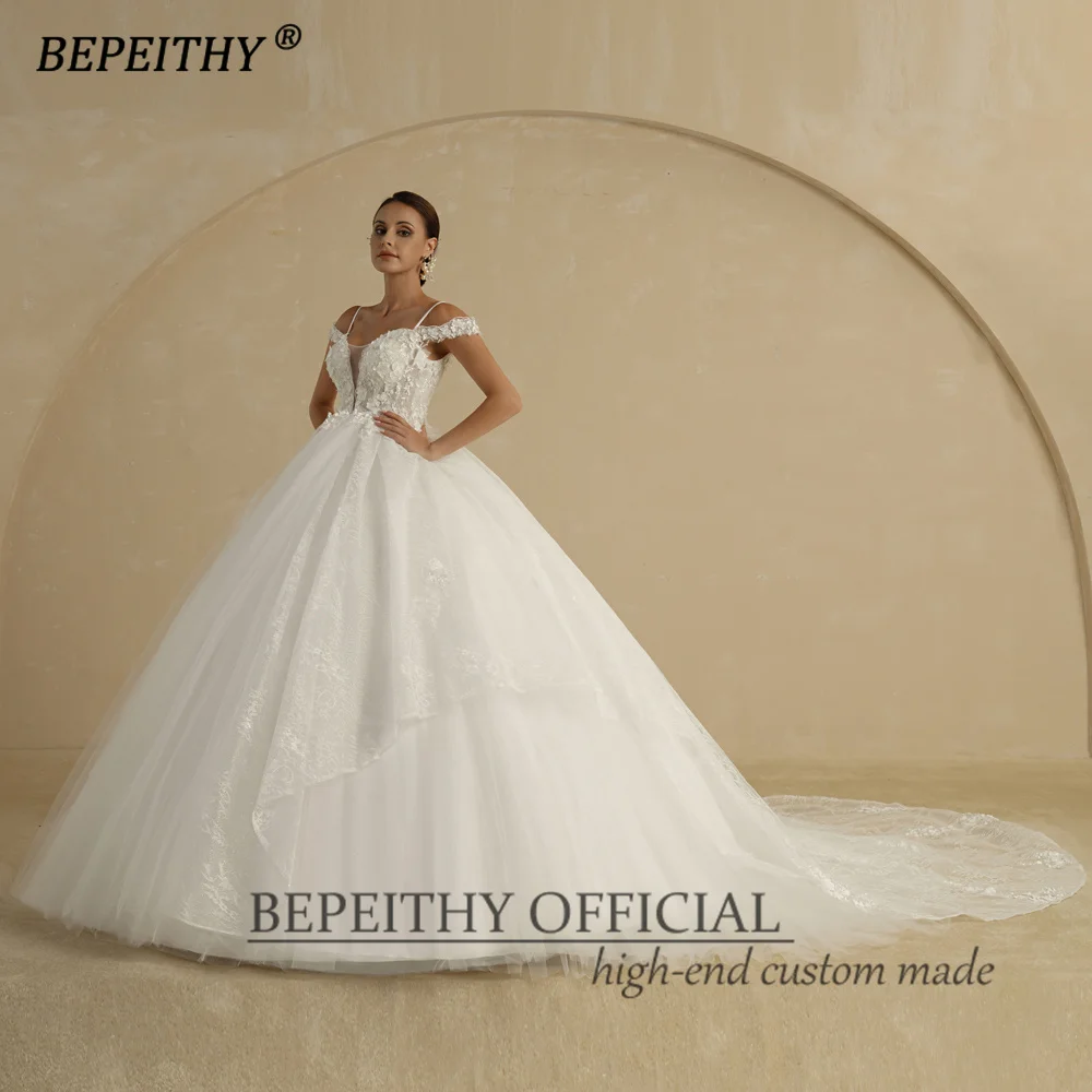 BEPEITHY-vestidos de novia de princesa para mujer, traje de novia blanco con encaje de flores, hombros descubiertos, marfil, 2022