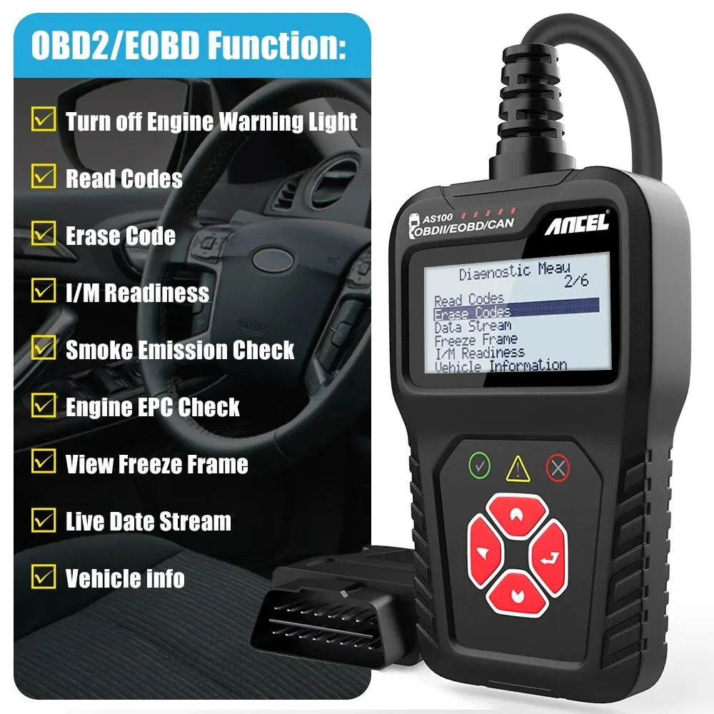 ANCEL AS100 OBD2 Scanner Multilingual Car Code Reader Automotive Universal Check Engine Car Diagnostic Scan Tool PK ELM327