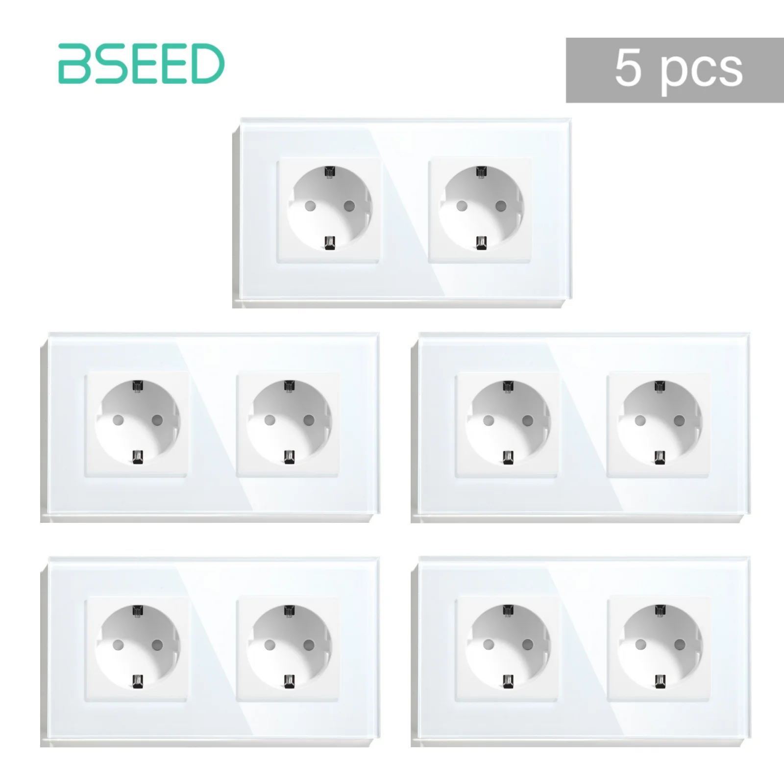 BSEED EU Standaard Stopcontact Glazen Frame 16A Dubbele Stopcontacten 157mm Voor Thuiskantoor Slaapkamer Stopcontact 3 Kleuren