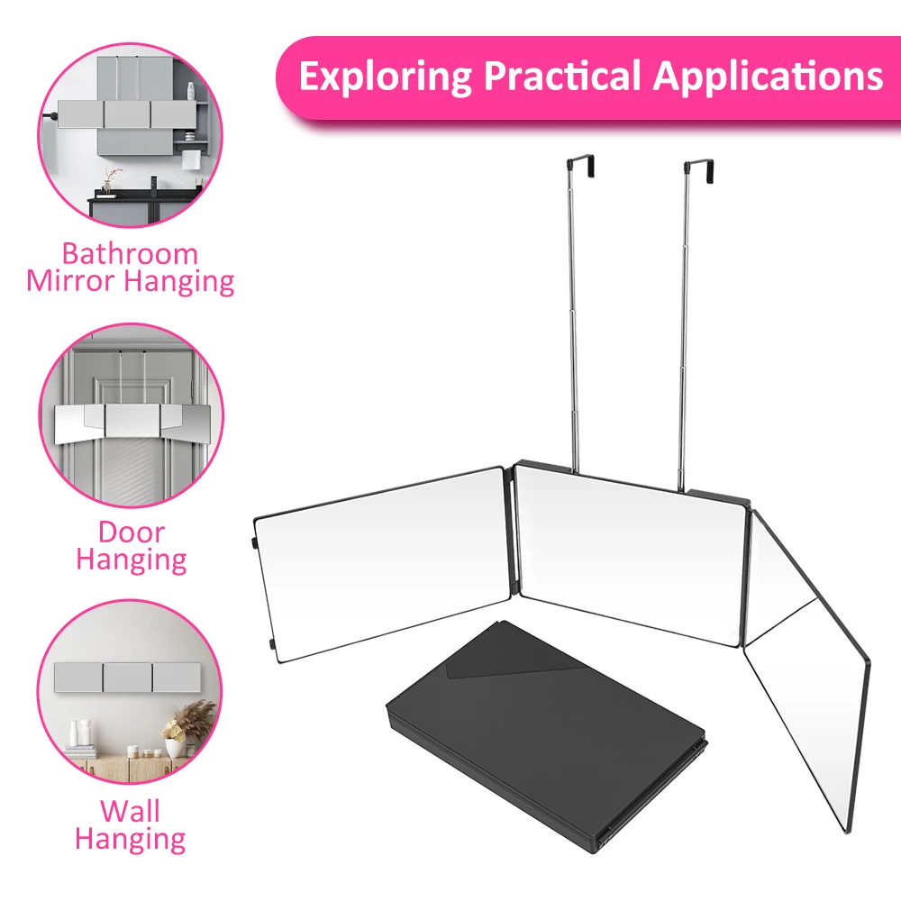 Missmeeca 3 Way Mirror for Hair Cutting 360 Trifold Rechargeable Mirror for Hair Coloring, Braiding,DIY Haircut