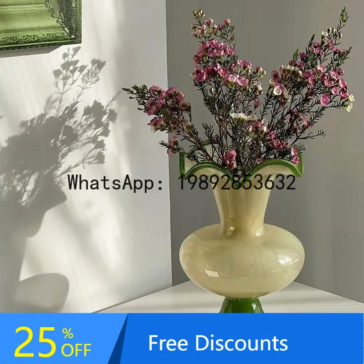 

YFY Home Glass Color Block Wind Lamp Vase Flower Arrangement Vase Ornament Living Room Decoration