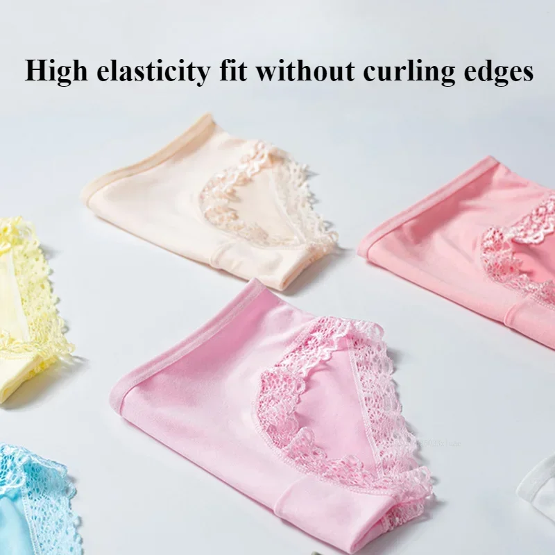 Seamless Underwear Ice Silk Panties Sexy Mid Waist Lace Ruffle Briefs Solid Color Breathable Intimates Lingerie Underwear Women