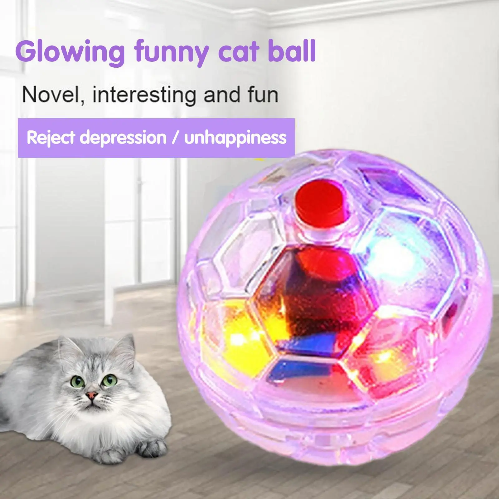 Cat Transparent Glowing Ball Toy Flashing Interactive LED Touch Activated Glowing Ball Suitable Kitten Puppy Running Exercise