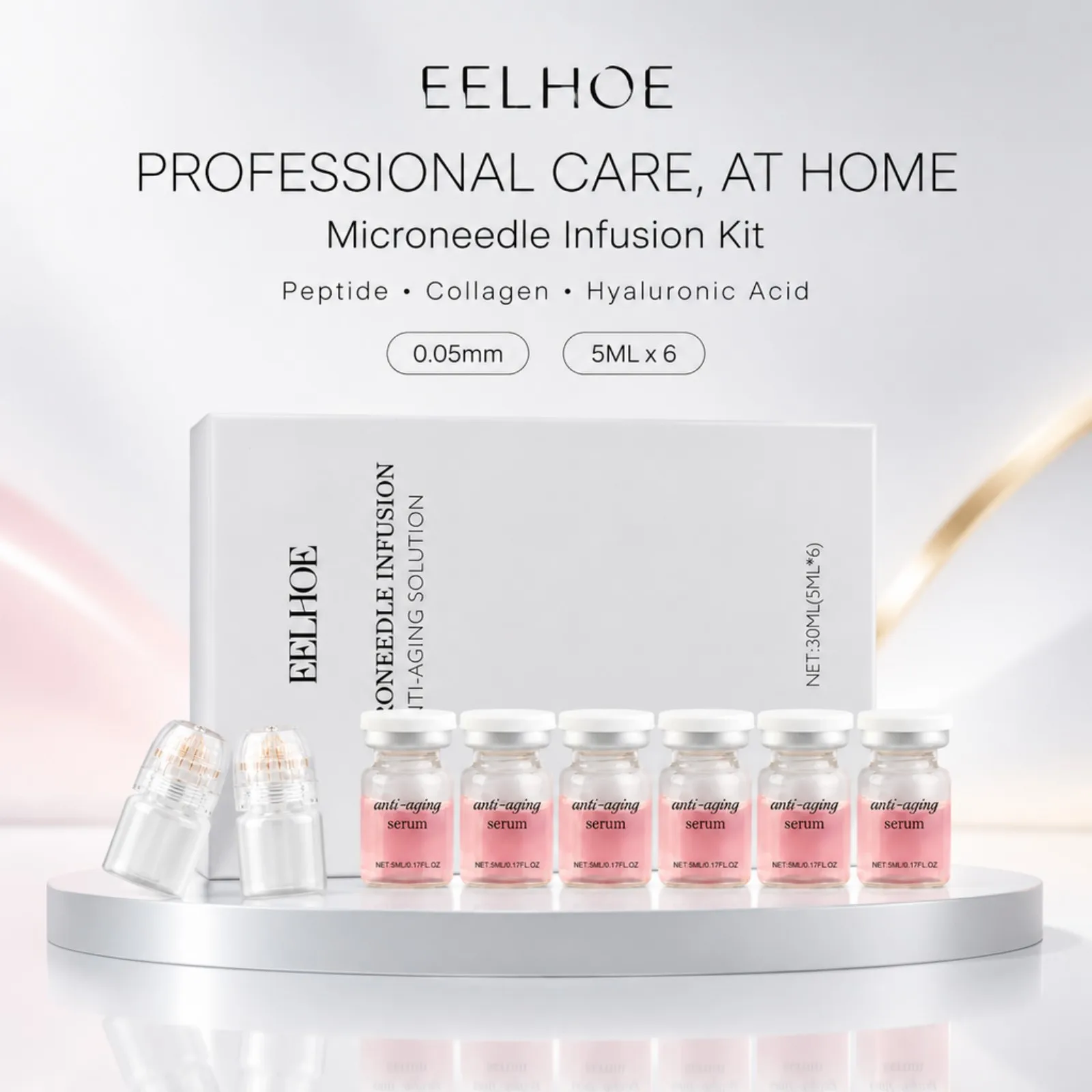 0.2mm Microneedle Serum Kit 6 Bottles Collagen Hyaluronic Acid Firming Smooth Fine Lines Facial Roller Home Beauty Care Set - view 3
