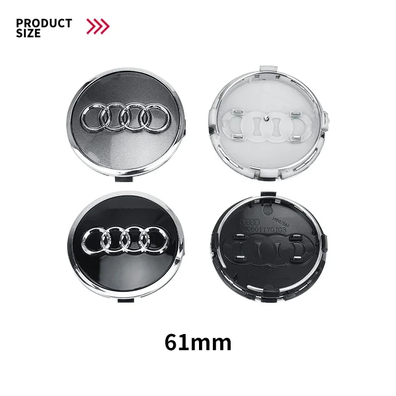 60mm 61mm Audi Car Wheel Center Hub Cap Covers Auto Rim Cover Emblem Badge For Audi A4 A3 A5 A6 A7 A8 Q3 Q5 Q7 Q8 B5 B6 B7 B8 B9