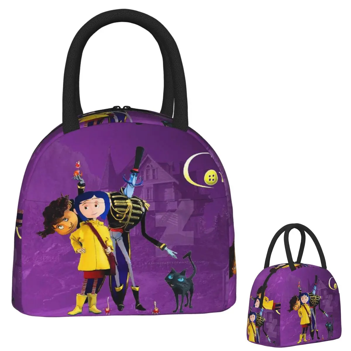 Coralines Halloween Cartoon Anime Borse per il pranzo Bento Box isolato Borsa per il pranzo portatile Borsa da picnic Borsa termica per donna Ufficio per bambini