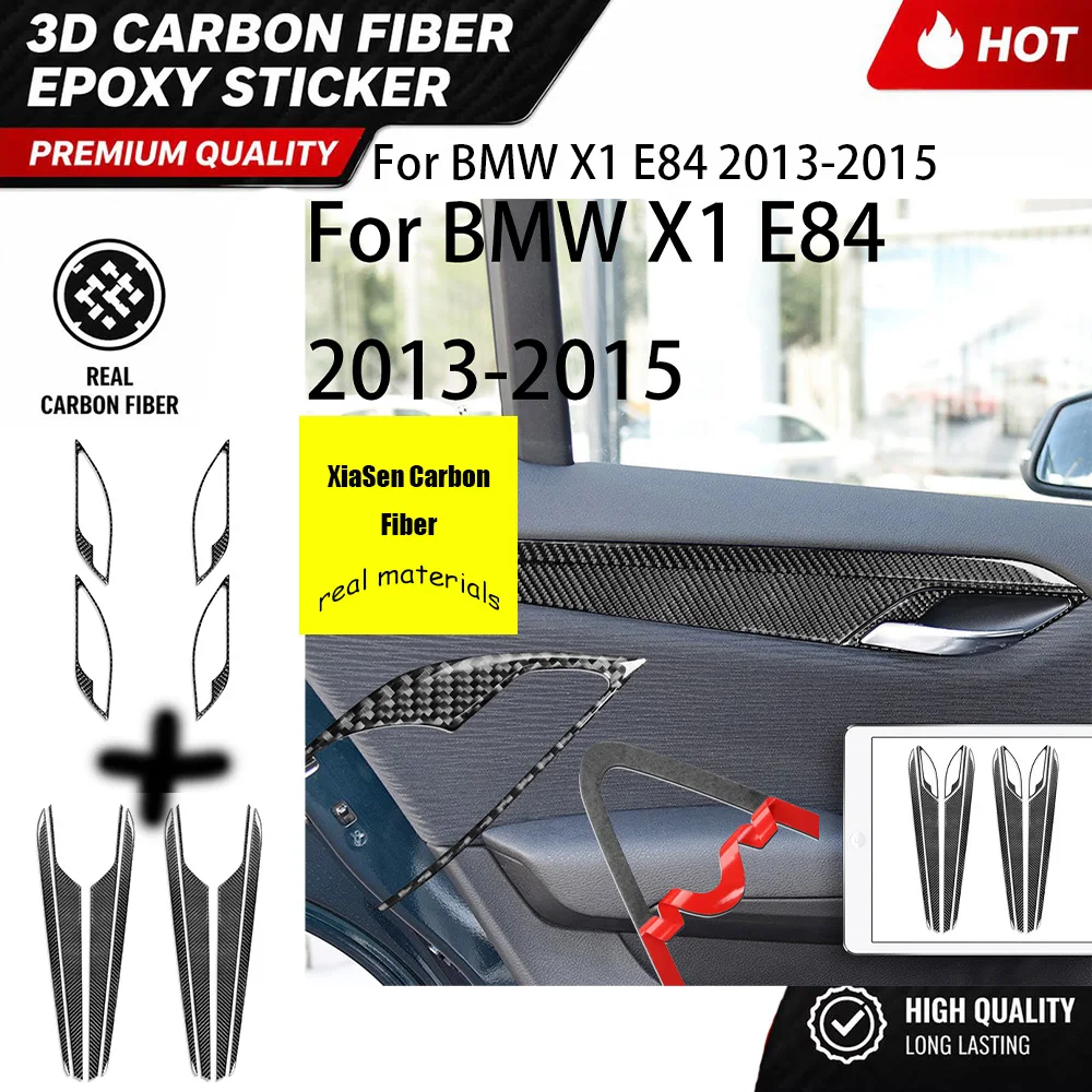 For BMW X1 E84 2013-2015 Real Carbon Fiber Door Trim & Inner Handle Full Set Decorative Cover Car Interior Accessories Sticker