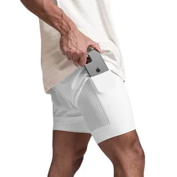 Men's Running Shorts Double Fake Two Sports Fitness Breathable Basketball Training American Jogging Pants