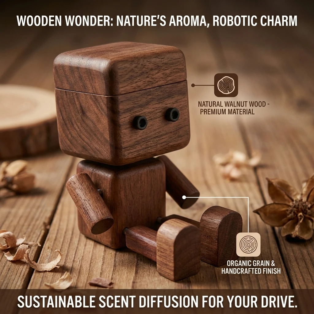 Cute Shaking Leg Wooden Robot Car Air Freshener, Mechanical Bobble Leg Doll Aromatherapy Ornament, Creative Car Decor Gift