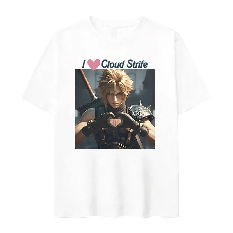 I Cloud Strife Print Graphic T Shirt Men\'s Women Retro High Quality Fashion T-shirts Summer Casual 100% Cotton Oversized T-shirt