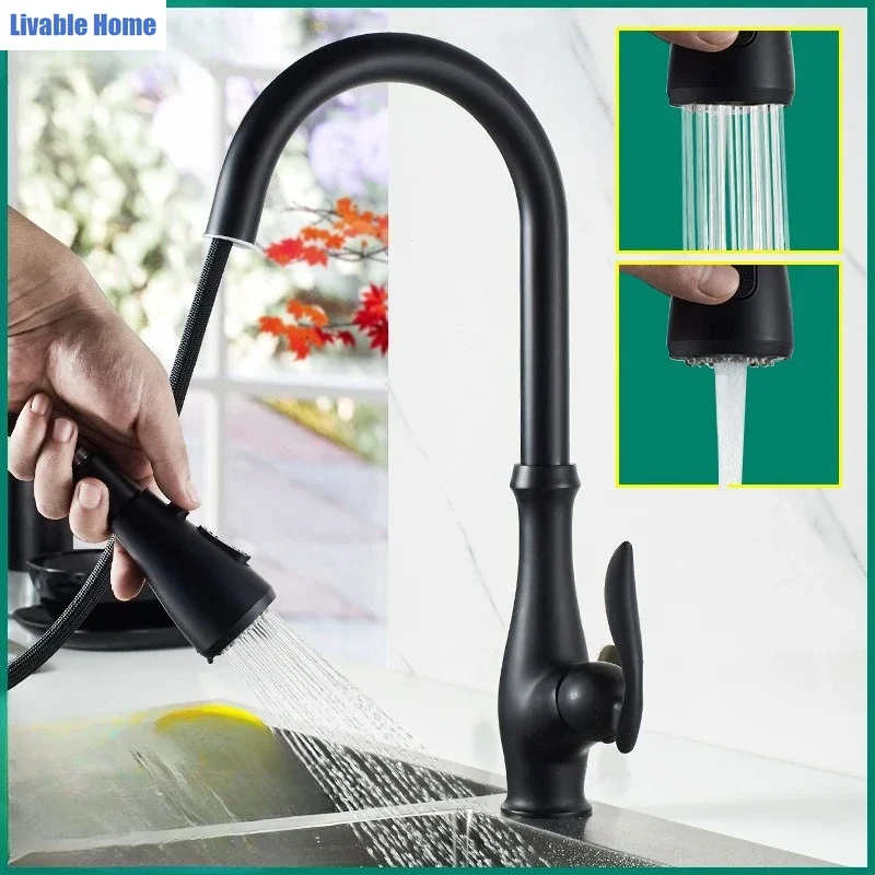 Black Kitchen Faucets Pull Out Kitchen Sink Mixer Tap Single Lever Water Mixer Tap Crane For Kitchen 360 Rotation Mixer