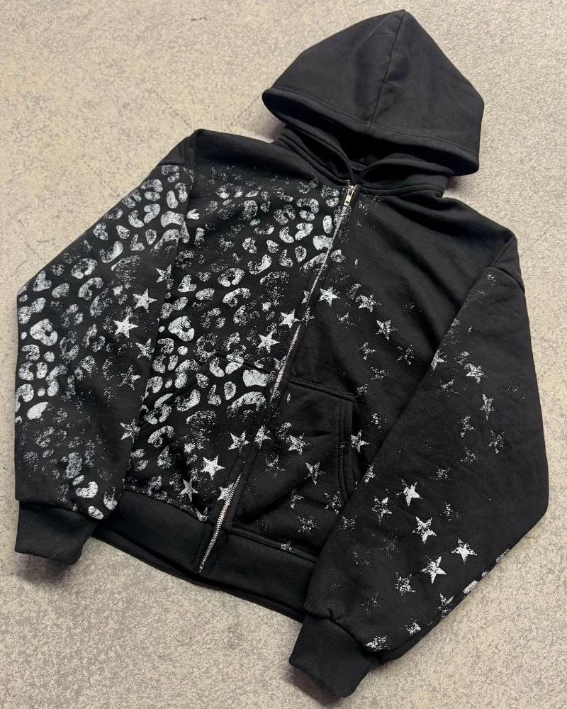 Trendy Brand Harajuku High Street Rock Oversized Zipper Hoodie Women Y2K American Hip-hop Casual Vintage Loose Sweatshirt Men