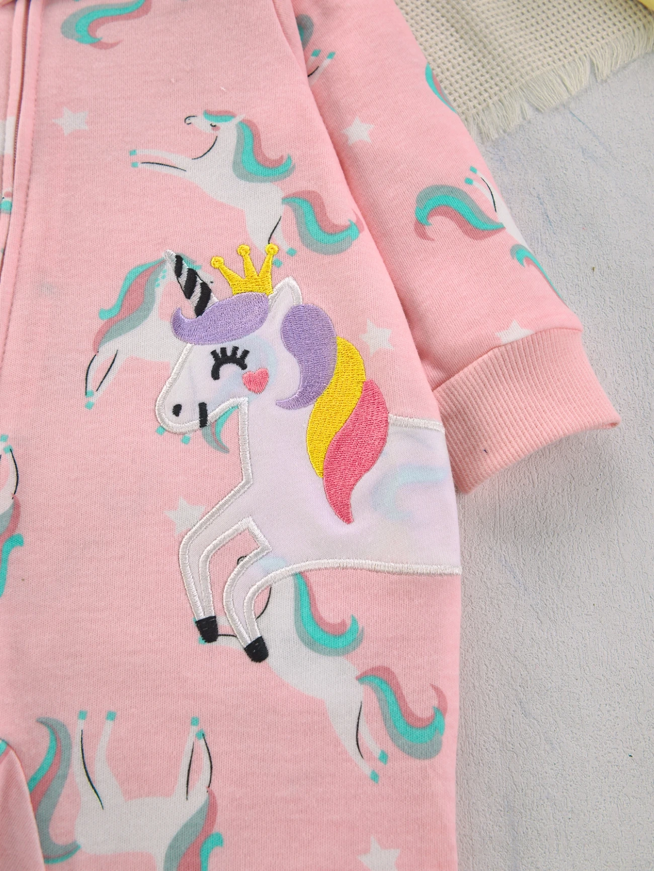 6-24 Monate Kleinkind Mädchen Doppelseitiger Baumwoll-Reißverschluss-Strampler Gestreifter Cartoon-Druck Tier-Stickerei Overall Ganzjahres-Babykleidung – Detail 7