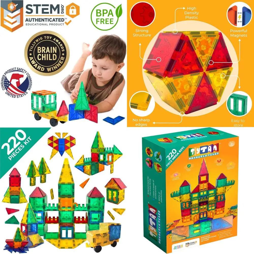 Mega set da costruzione magnetico da 220 pezzi: creazioni 3D infinite, castelli, veicoli e razzi per bambini dai 3 anni in su