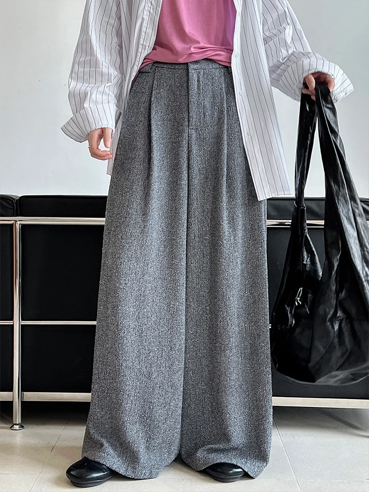 LANMREM Casual Wide Leg Pants For Women High Waist Solid Color Versatile Full Length Trousers 2024 Autumn New Clothing 2Z2646