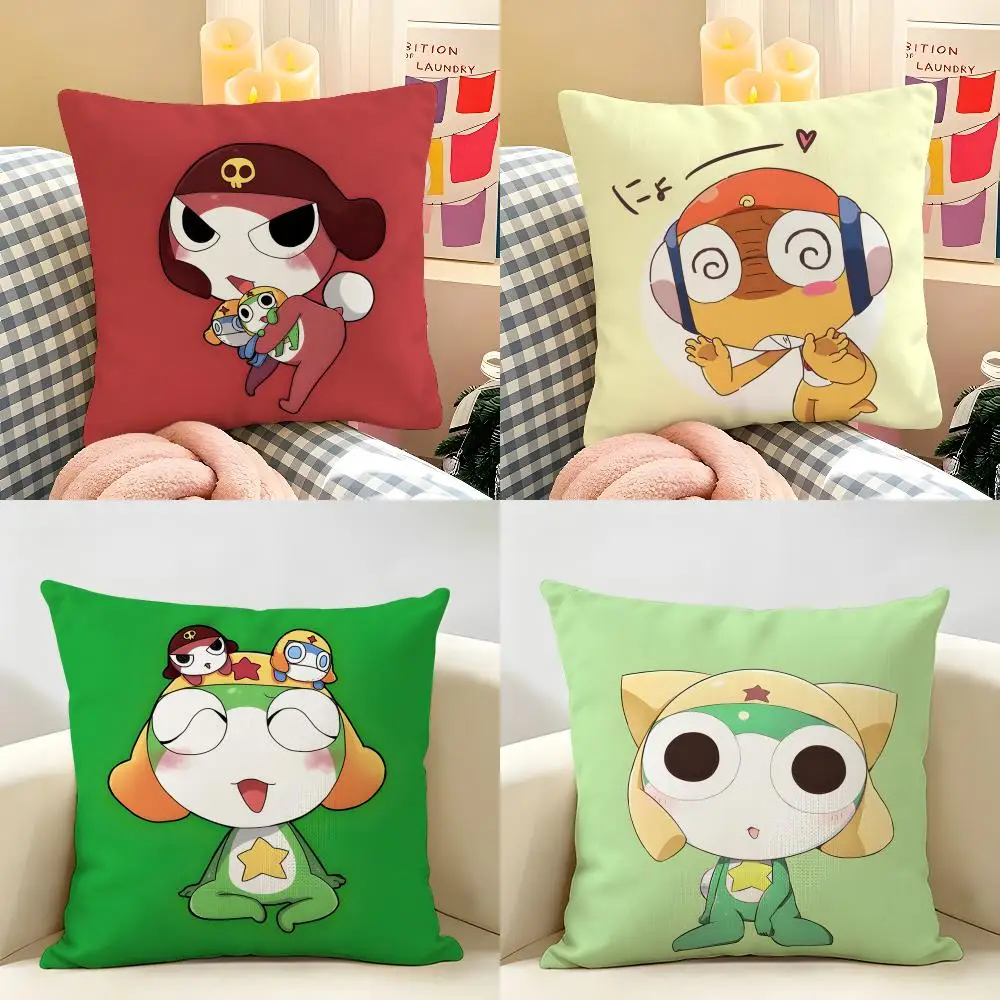 Cartoon Keroro Gunsou Frog Cushion Cover Natural Linen Organic Fabric Double-Sided Printing Room Sofa Decor Pillow Case