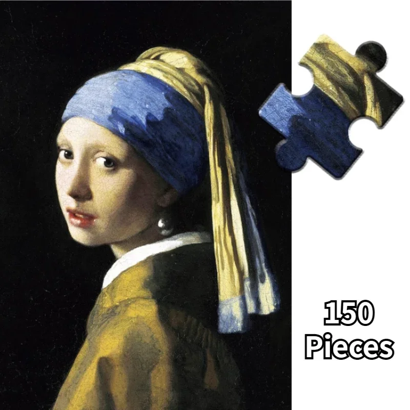 MaxRenard 10*15cm 150 sztuk puzzle Jan Vermeer Het Meisje Met De Parel papier do malowania puzzle dla dorosłych