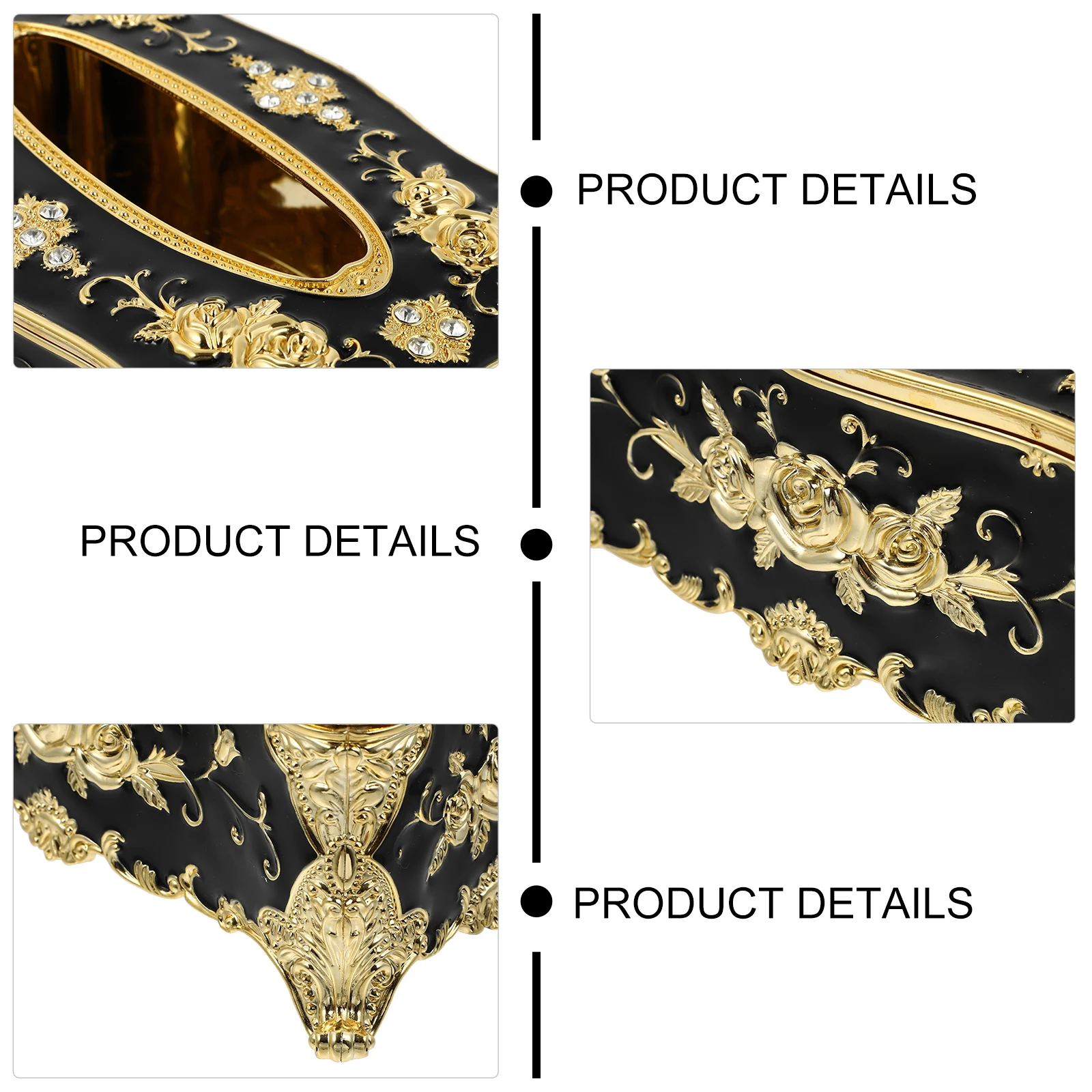 

1pc Acrylic Tissue Box Vintage European Style Napkin Holder Home Office Bathroom Decor Black Gold Elegant Design Durabe Plastic