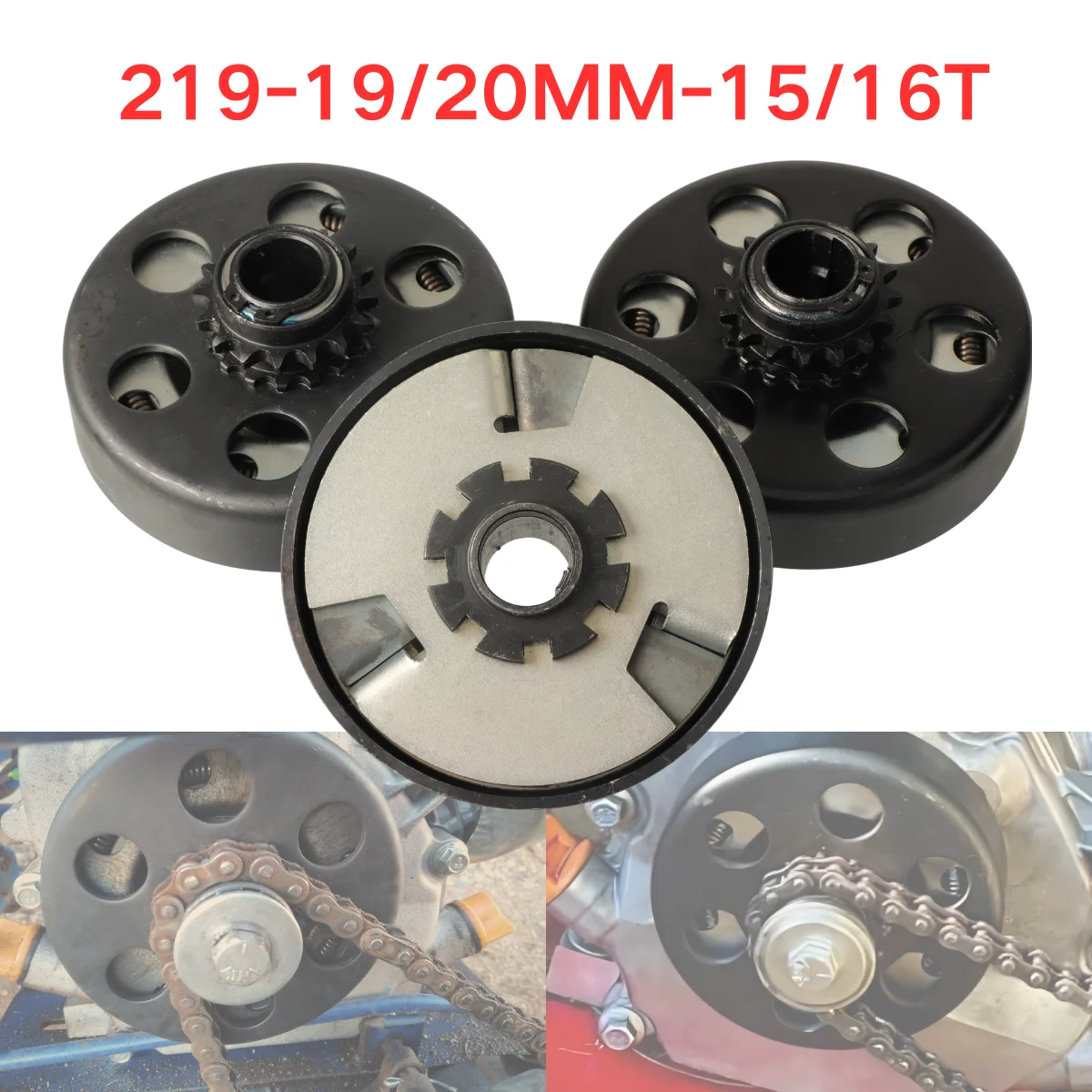 Cadena 219 de 19mm / 20mm con embrague centrífugo automático de 15/16 dientes para repuestos de motor de Go Kart, Fun Karting y Minibike