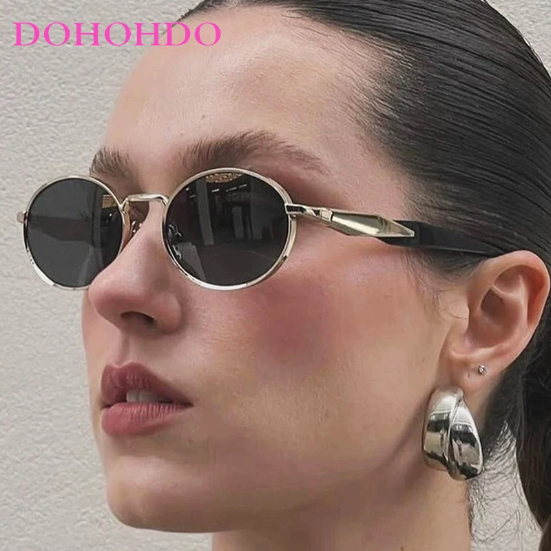 

Retro Metal Small Oval Women Sunglass Luxury Brand Designer Punk Small Frame Men Sunglasse Outdoor Driving Shades Ladies UV400