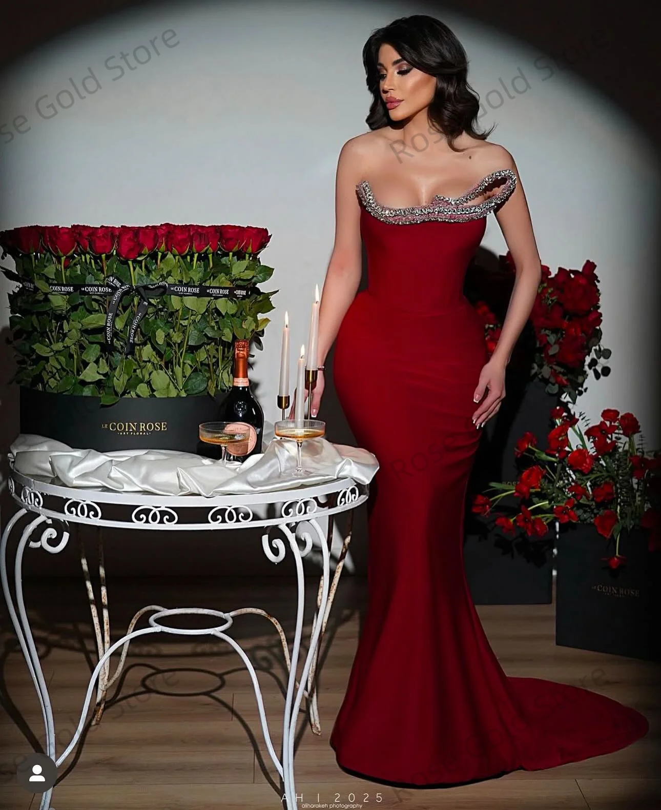 Elegante vermelho vestidos de noite sereia mancha lantejoulas formal vestidos de gala glitter sem mangas vestidos de festa de baile personalizado