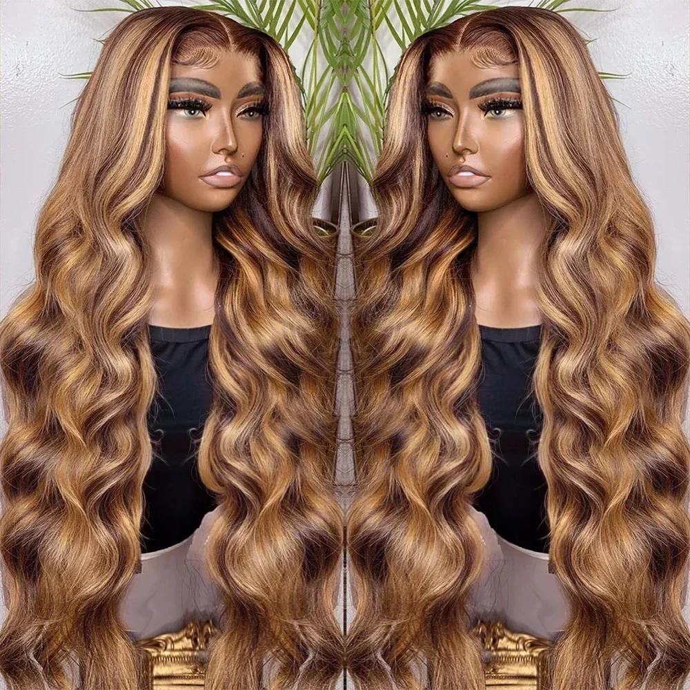 30 40 Cal 4/27 podkreśla kolorowe Ombre blond peruka Body Wave ludzkie włosy brazylijskie 13x6 HD przezroczysta koronkowa peruka frontalna dla kobiet