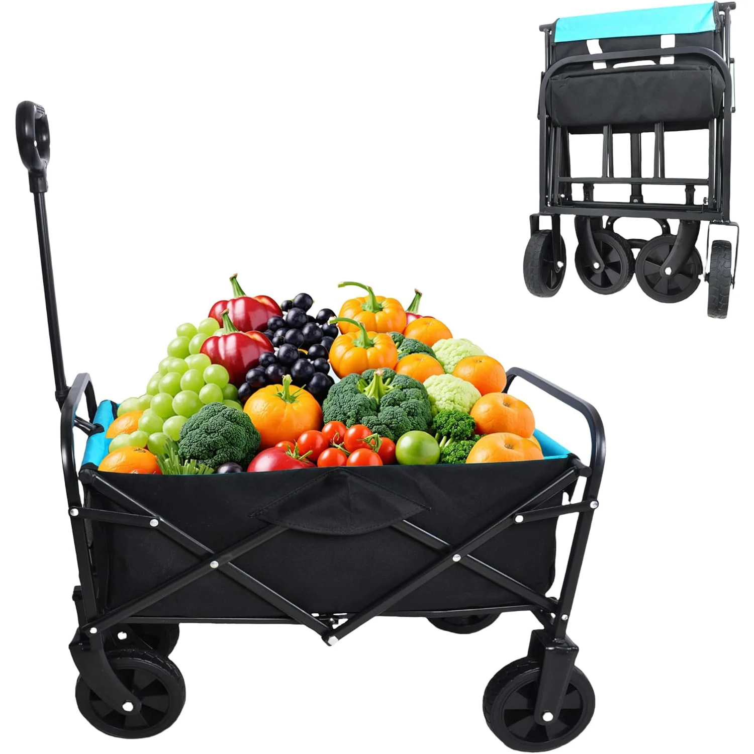 عربة بقالة محمولة قابلة للطي بسعة 220 رطل مع عجلات عالمية صامتة للسفر والتخييم والتسوق والحديقة والشاطئ
