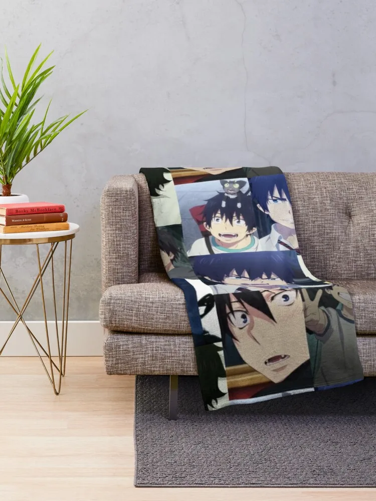 Blue Exorcist Rin Okrumura inspired collage design Throw Blanket Thin Blankets