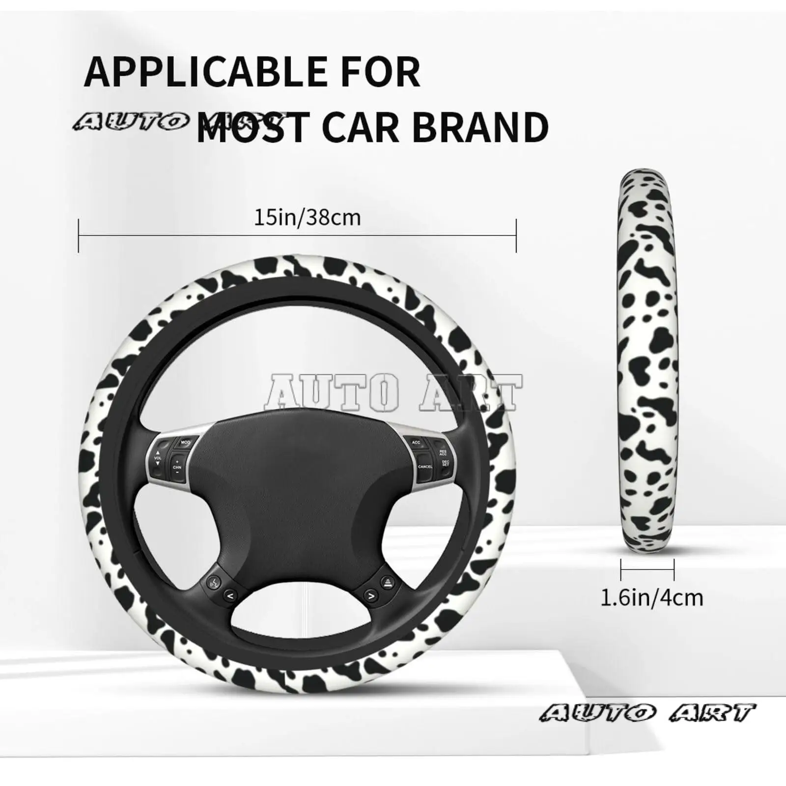 Cow Pattern Cute Steering Wheel Cover Non-slip Breathable Sweat-absorbent Suitable for SUV Van Truck Car Universal Accessories