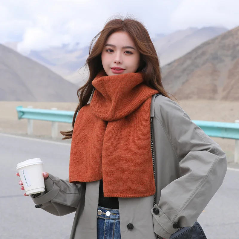 Women Knitted Border Wool Solid Color Scarf Shawl Female Winter Couple Wild Muffle Cute Girl Thickening Keeping Warm Neckerchief