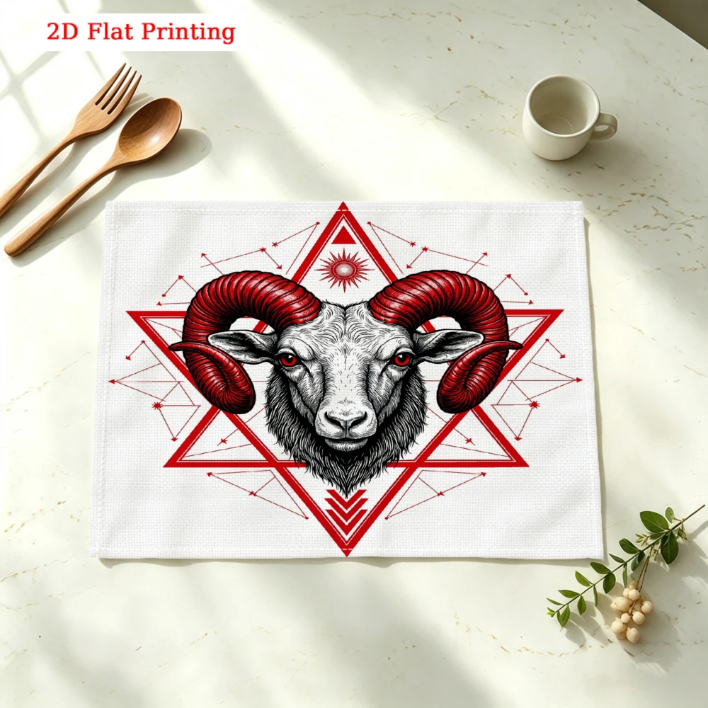 Ram Head Geometric Star Pattern Kitchen Placemat Coaster Linen Pad Dish Coffee Cup Table Mat 30x40cm Home Decor