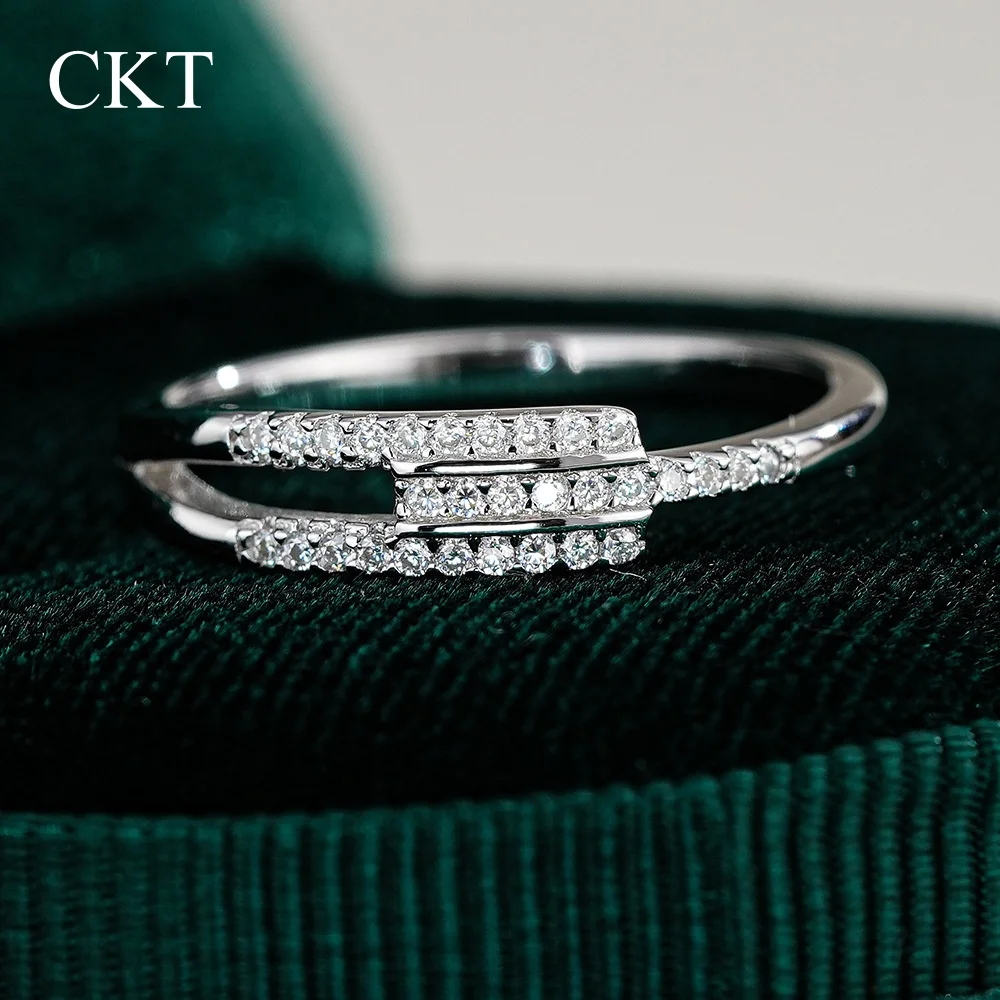 CKT Real 18K White Gold Starry Sky Tail Rings Girlfriend Birthday Gift Daily Moissanite Diamond Platinum Pt950 Fine Jewelry