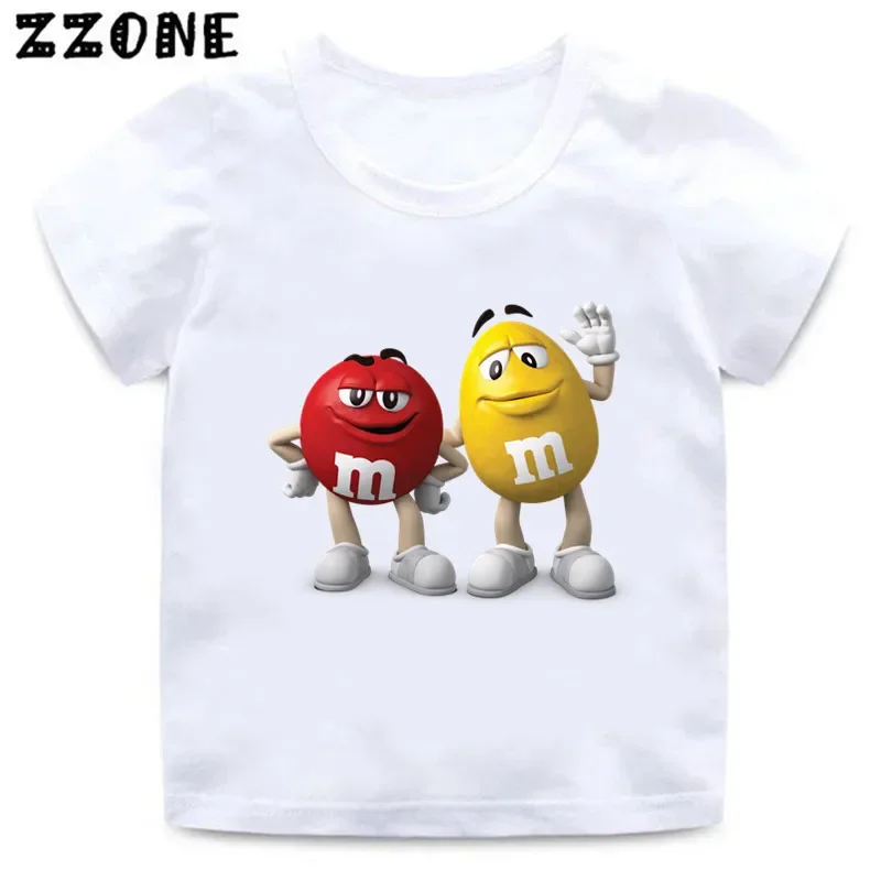 Hot Sale Chocolate Beans MM Print Cartoon Kids T-Shirts Cute Funny Girls Clothes Baby Boys T shirt Summer Children Tops,ooo5447