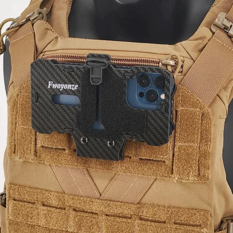 Fwoyonze fibra de carbono feita tático molle dobrável placa navegação caça airsoft colete suporte do telefone móvel expositor