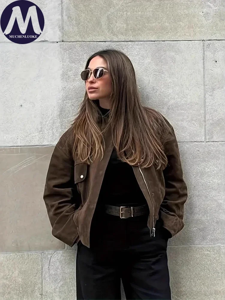 

Elegant Stand Collar Zipper Short Windbreaker New Coats And Jackets for Autumn Winter Fashionable Casual Loose Street Style