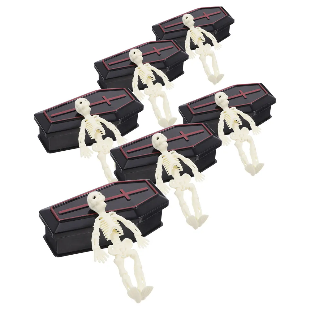 6Sets Coffin Halloween Decorations Miniature Spooky Table Decor Haunted House Props Prank Party Favors Indoor Outdoor