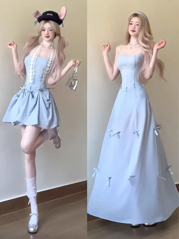 

Hot Sweet Bow Sling Party Dresses Slim Gentle Y2k Goth Punk Vintage Fashion Y2k Kawaii 90s Dress Grunge Emo Harajuku Korea Sexy