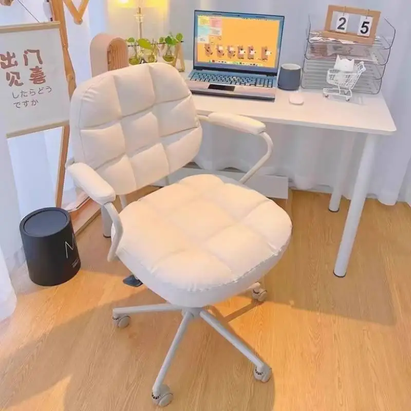 ！@Home Roller Soft Office Chair Small Storage Gril White Swivel Office Chair Cheap Comfortable Study Silla De Escritorio Gaming