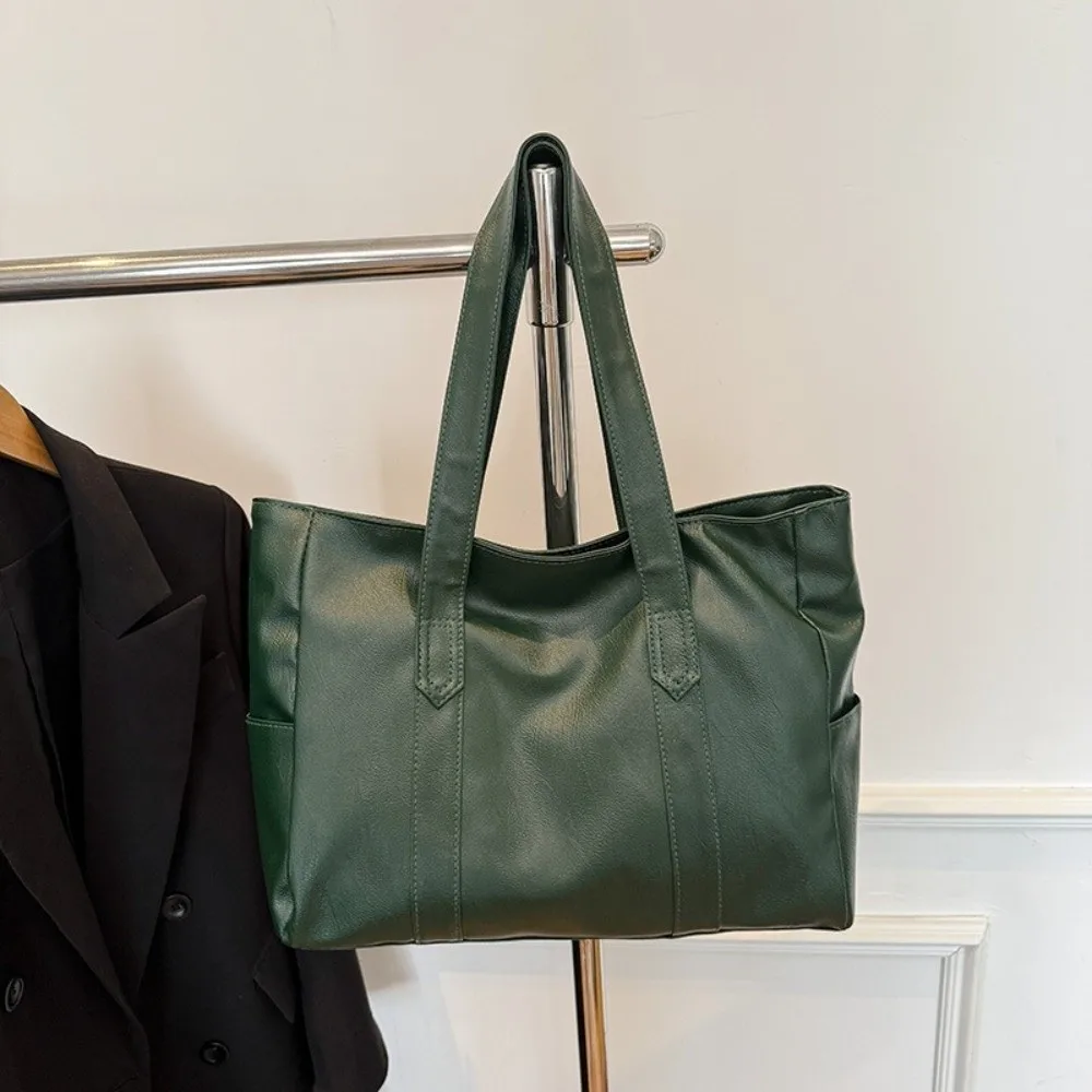 حقيبة كتف نسائية كاجوال بسيطة من البولي يوريثان بلون سادة وسعة كبيرة حقيبة أنيقة وخفيفة فاخرة من الجلد الناعم للسفر #2