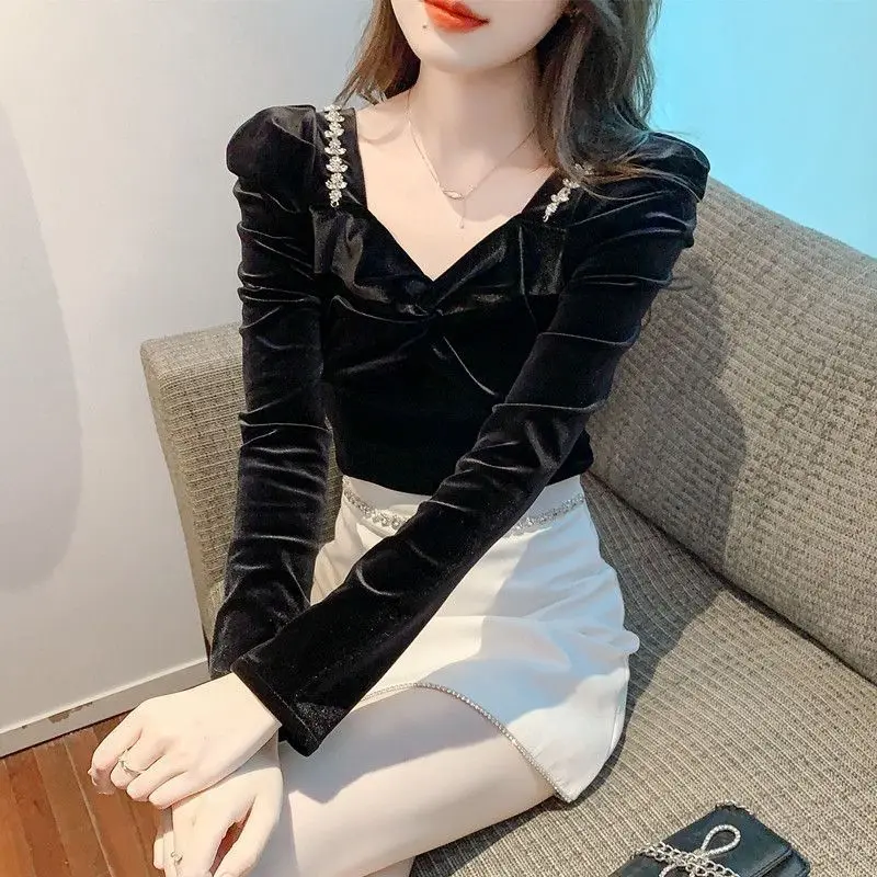 Camisa e blusa feminina de veludo slim fit, nova coleção 2025, streetwear, elegante, jovem, roupas bonitas, tendência, tops femininos jovens