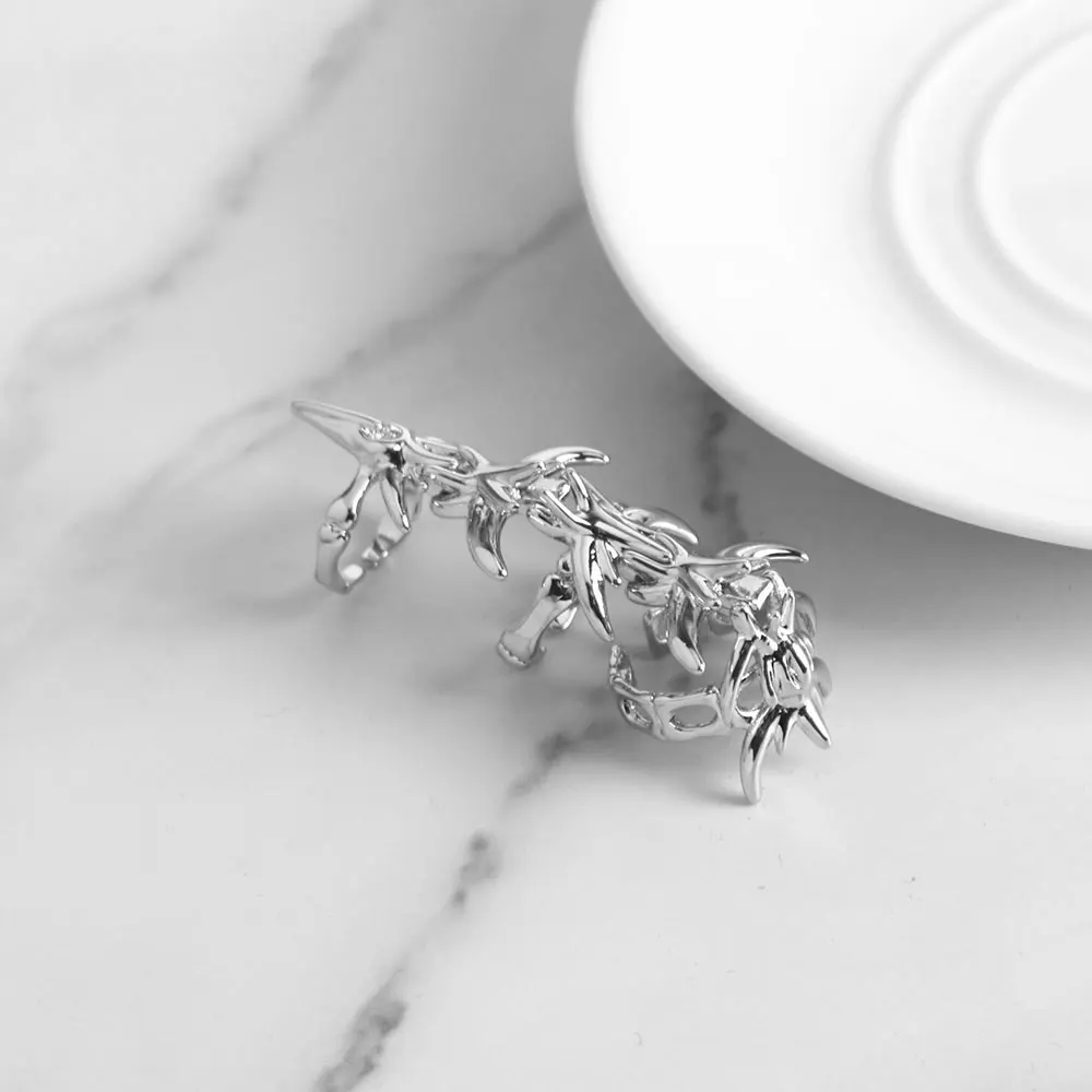 Cyberpunk Gothic Dragons Bone Knuckle Ring Cosplay Rings Unisex Alloy Silvery Adjustable Opening Jewelry Accessory Props Gifts image 4
