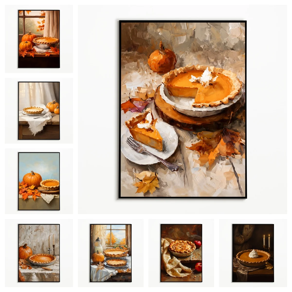 1PC Autumn Pumpkin Pie Delicacies Poster Cottage Baked Food Wall Art Thanksgiving Day Canvas Printing Fall Gift Kitchen Decor